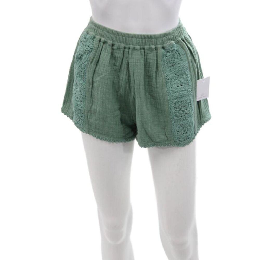 Maurie & Eve Womens Crochet Detail Elastic Waist Shorts Green Size 4